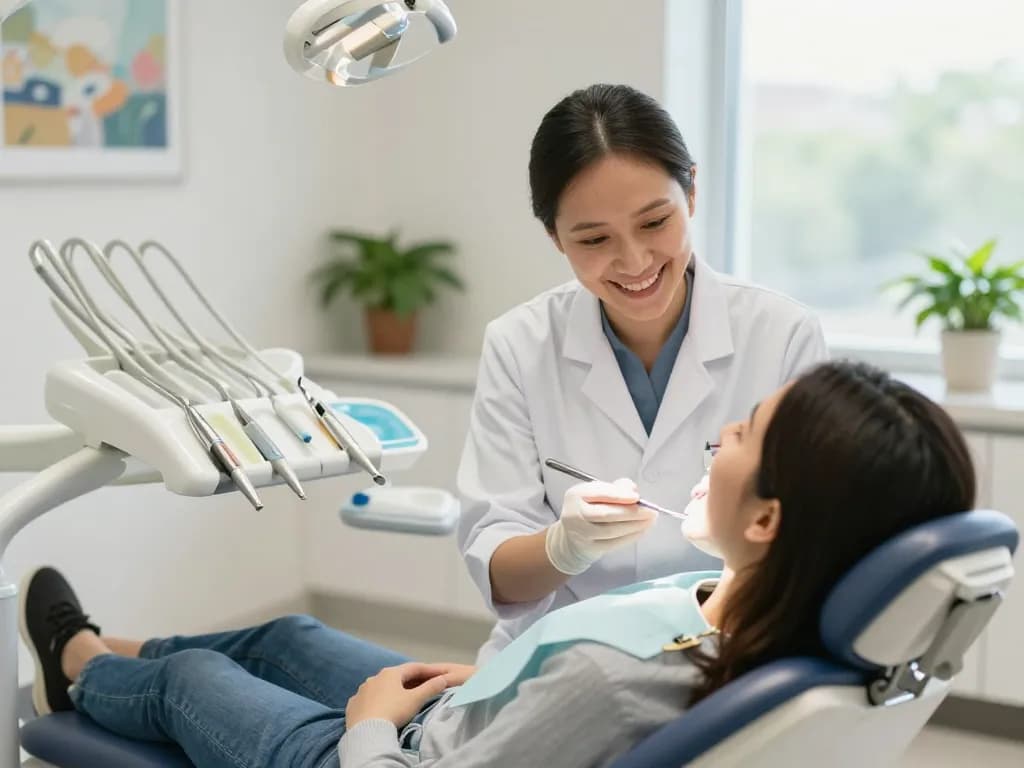 Dentist near me consultation in a welcoming dental office with a patient in a modern chair.