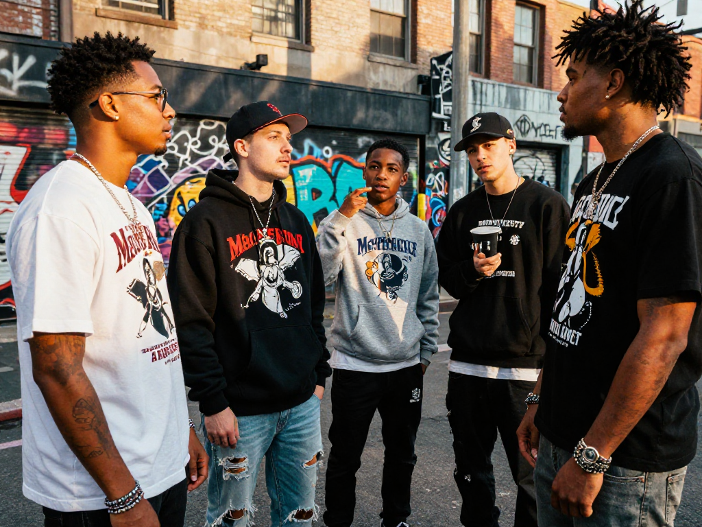 Exclusive rokok88 alternatif streetwear merchandise displayed in vibrant urban setting with diverse individuals.