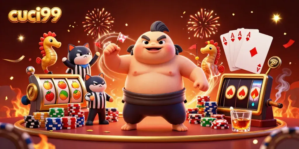 Cuci99 showcases a vibrant underwater casino scene with engaging game elements and energetic characters.