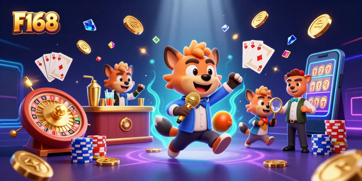 F168 hyenas hosting a vibrant casino scene with dynamic elements and sparkling treasures.