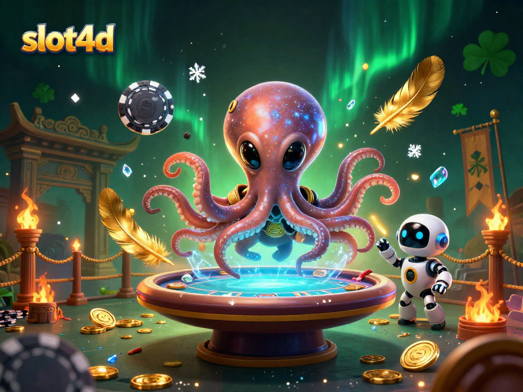 Experience thrilling moments at slot4d with a vibrant alien octopus and poker action.
