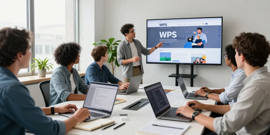 Collaboration around software projects on the WPS Official Website in a modern office.