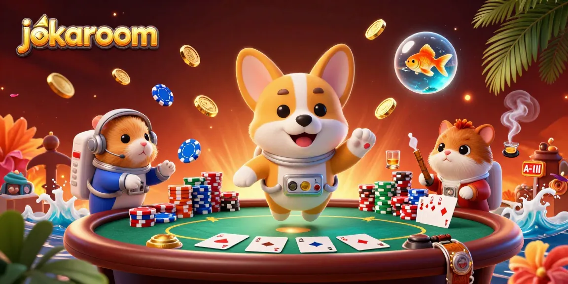 Experience thrilling gaming with jokaroom in this vibrant 3D casino illustration.