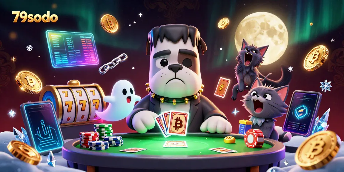 Engage in thrilling games at 79sodo with a vibrant 3D casino scene featuring cartoon characters and neon crypto elements.