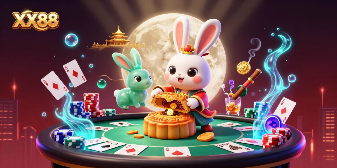 Experience the thrilling allure of XX88 as a moon rabbit unveils poker treasures on the lunar surface.
