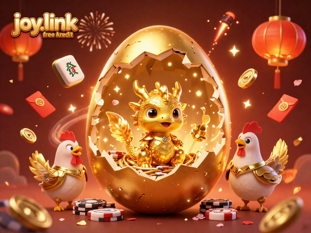 Attempt to win at joy.link free kredit with a fantasy gaming scene featuring a golden dragon.