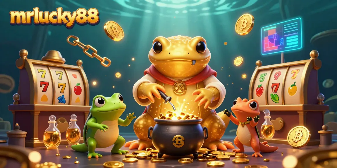 Experience the vibrant magic of MrLucky88 as a golden salamander transforms jewels into gold coins in a lively casino scene.