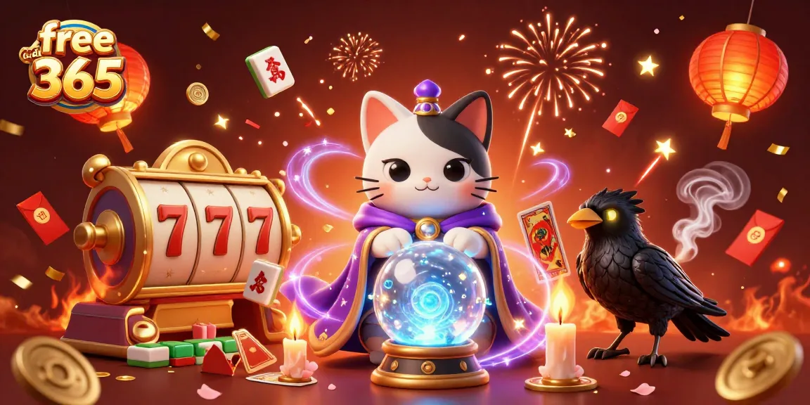 Win big with free credit 365 at casinos displaying festive 3D elements and magical characters.