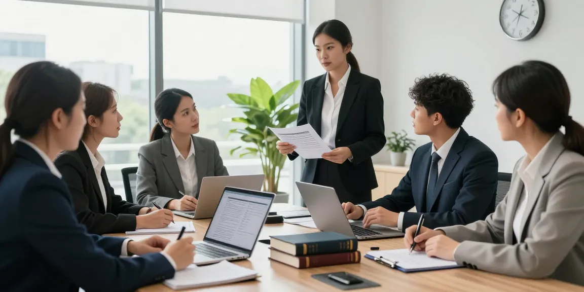 Legal team discussing strategies in a modern law office after made a post on their latest case updates.