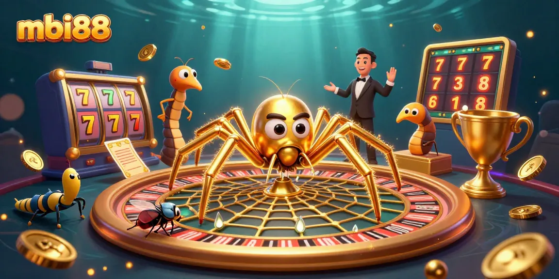Experience thrilling gameplay at mbi88 with a vibrant 3D illustration featuring casino elements and action.