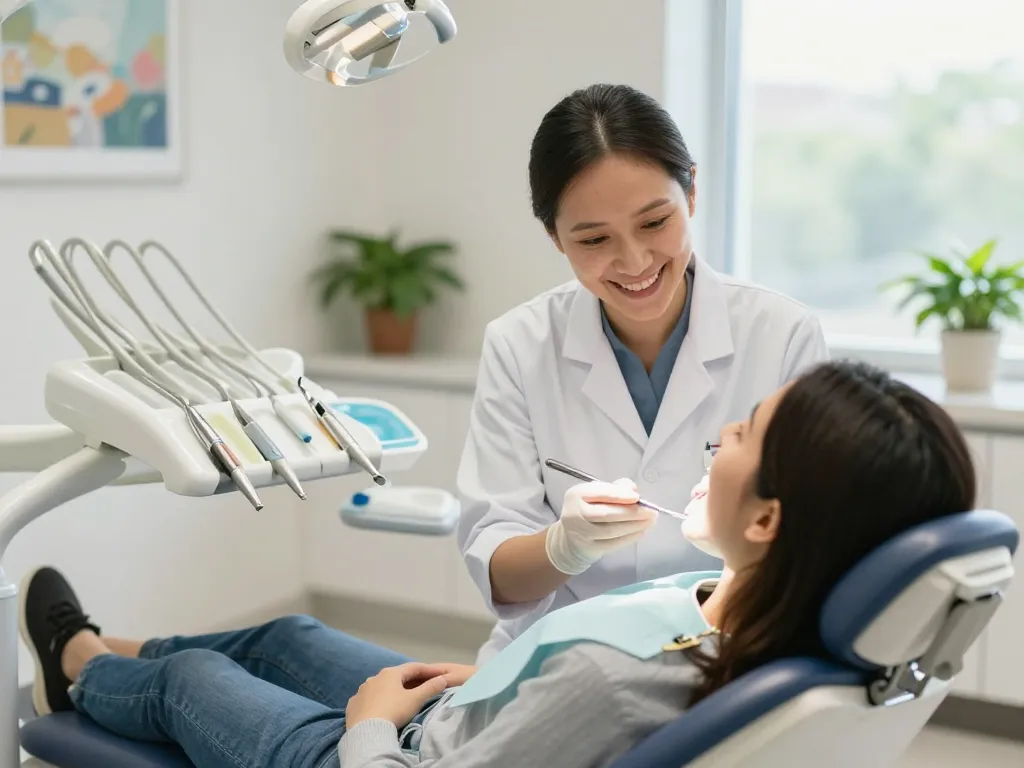 Dentist near me consultation in a welcoming dental office with a patient in a modern chair.