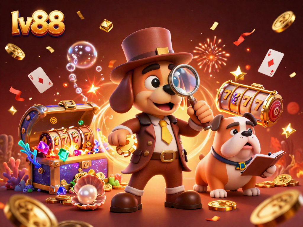 Experience the thrill of lv88 gaming with a dynamic scene featuring a detective solving a casino clue.