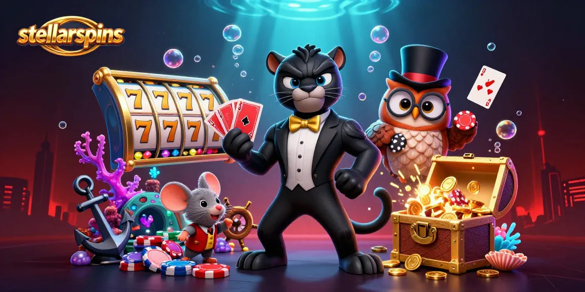 Play exciting slots at stellarspins with a stylish panther dealer and vibrant casino elements.