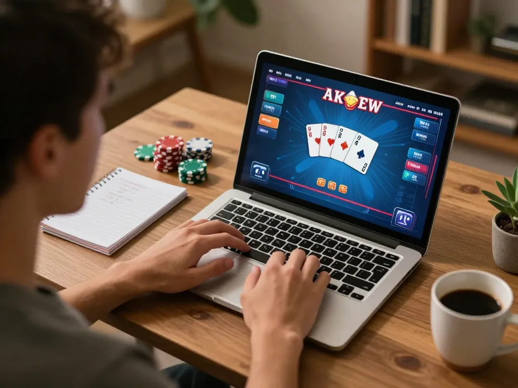 F8BET player preparing for a winning online poker game at home with focused gameplay atmosphere.