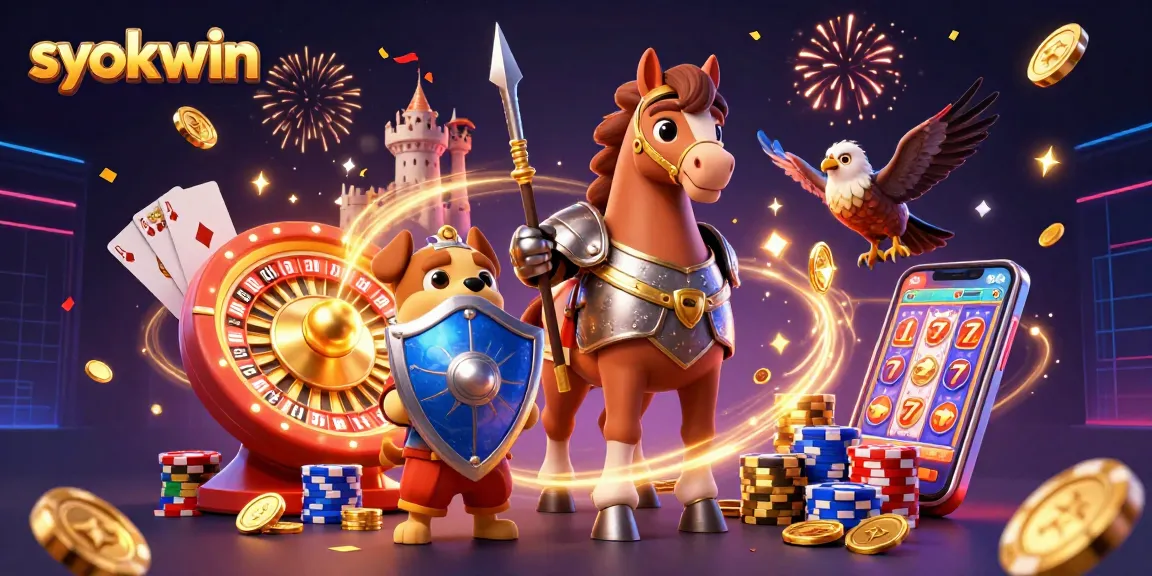 Engage with syokwin while enjoying 3D casino thrills featuring knights, puppies, and treasure.