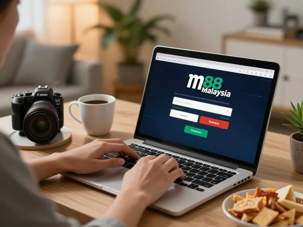 Log into m88 Malaysia for online gaming with player engaged at home workspace.