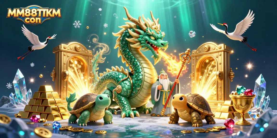 Win big at MM88TTKM còn with a stunning illustration of a jade dragon and gaming treasures.