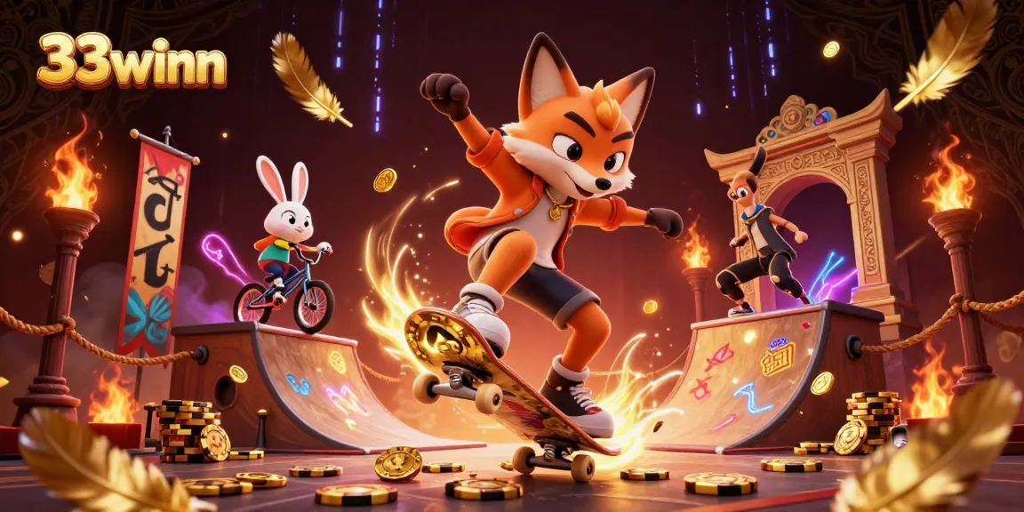 Experience exciting gameplay at 33winn with a dynamic scene of animated characters showcasing casino elements.